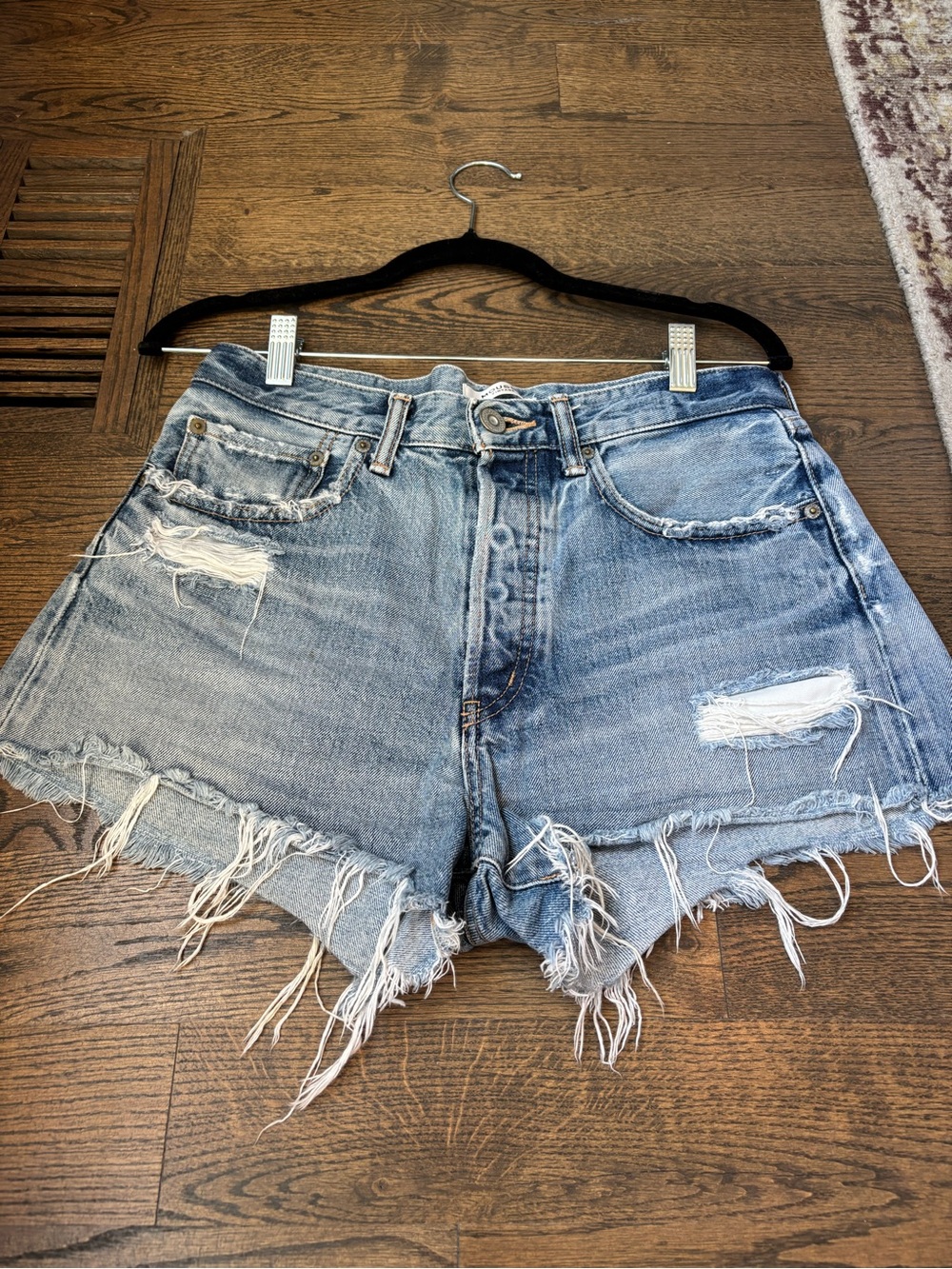 Moussy Distressed Light Blue Denim Jean Shorts